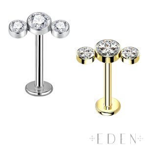 Titanium Three Bezel Set Crystals Labret