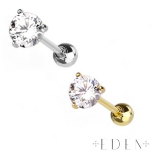 CZ Prong Set Straight Barbell